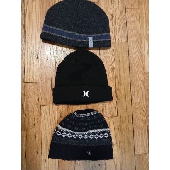 Ralph lauren mens lambswool beanie hat gray black winter lot of three - Picture 1 of 4